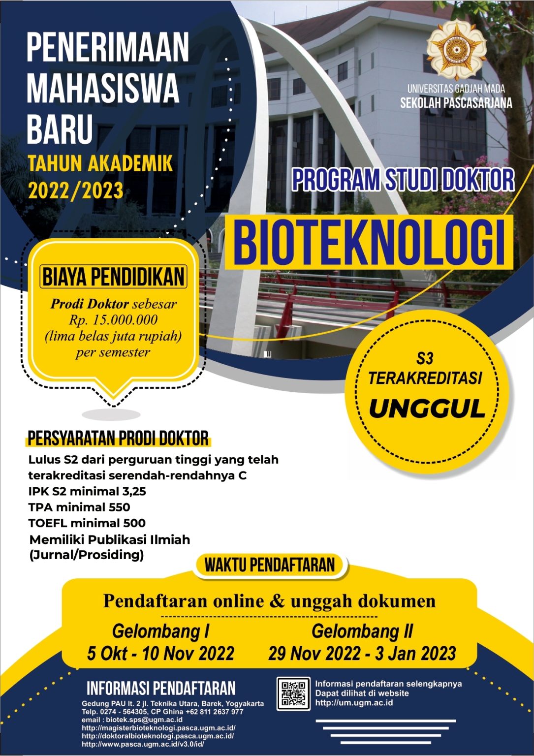 Penerimaan Mahasiswa Baru Program Doktoral Bioteknologi Universitas 